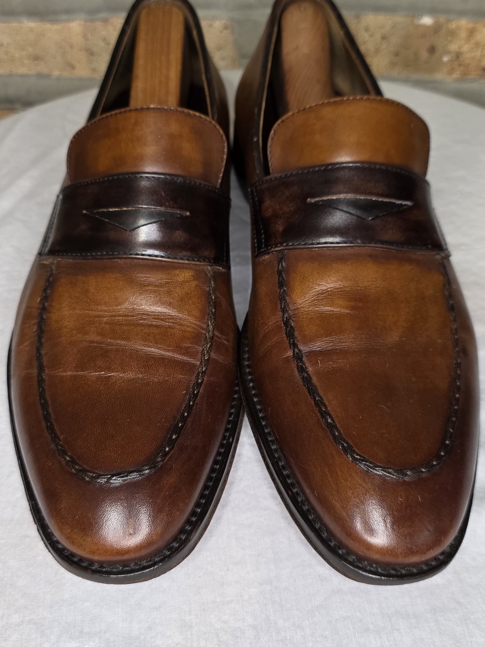 Bruno Magli Two-Tone Brown Leather Penny Loafers